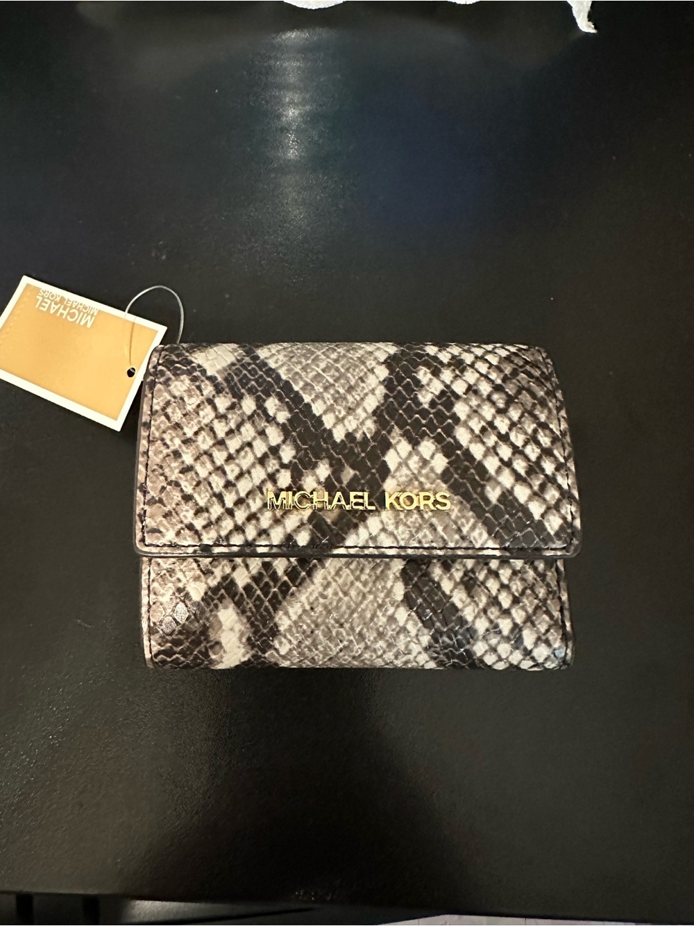 MICHAEL KORS Snake-Print Leather Compact Wallet - Gray/Brown